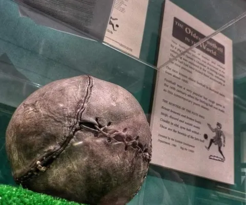 The oldest football, found at Stirling Castle in a bedroom. 16th century.