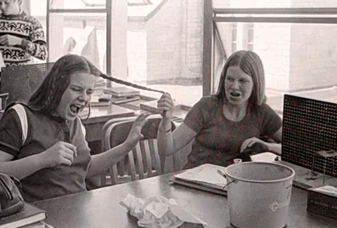 Rough phone scans of film in a camera bag from an estate sale - 1970s school photo day, Chicago area!