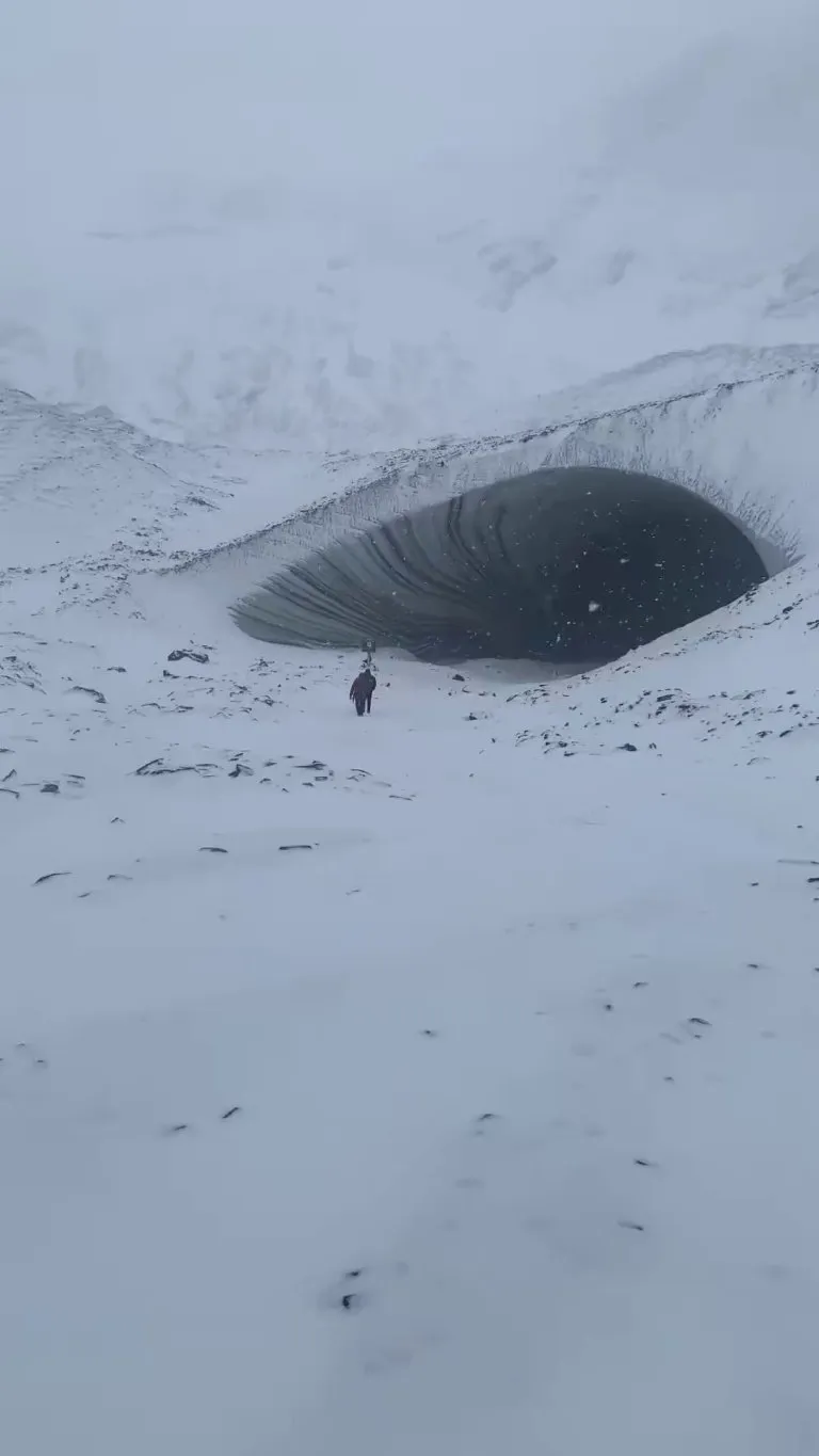 this is footage of the ice cave that existed in Argentina for approximately 10,000 years named Cueva de(del) Jimbo before it was permanently closed because it collapsed.