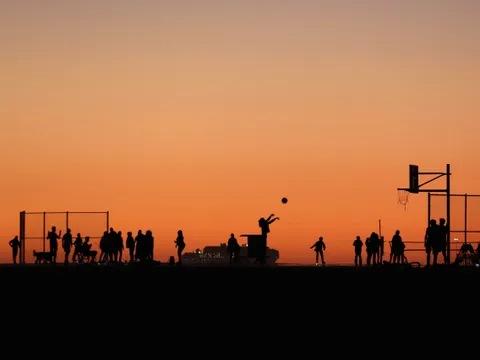 ITAP of basketball at sunset.