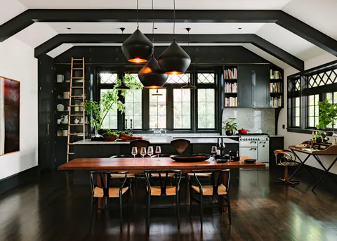 Black kitchen in renovated library in Portland, Oregon. [4320x3086]
