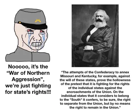 The irony of Marx being a friend of Lincoln and a pro-Unionist during the American Civil War, followed later on by regimes which claimed to follow his ideology becoming the main opponents the United States had to confront during the Cold War