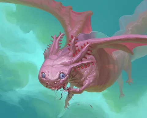 Axolotl dragon, art by me, digital art, 2024