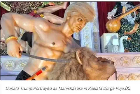 Donald Trump portrayed as a demon during a Hindu festival in India celebrating the goddess Durga.