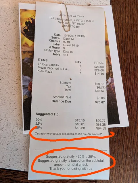 Famous NYC restaurant lies twice about calculating tip from pretax amount