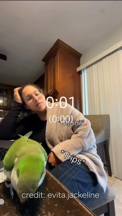 Parrot trips, checks to see the owner's reaction.