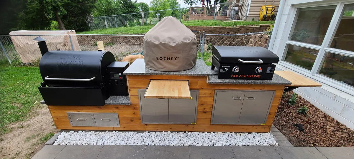 Outdoor cooking set up. Wife designed it.