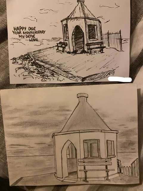 Me and my girlfriend unintentionally drew the same anniversary card for eachother