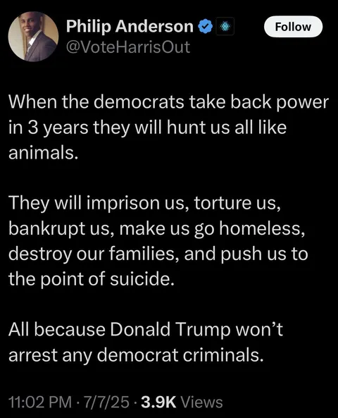 Apparently Democrats are gonna “hunt us like animals” in three years…
