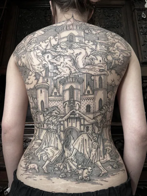 Back piece made by me (Ivan Zagusta) at Zaraza tattoo shop in Warsaw, Poland