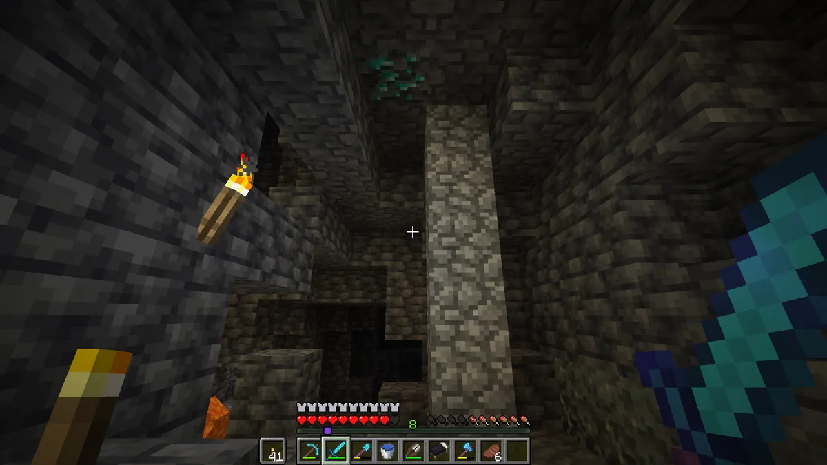 My friend gave up on finding diamonds, so he dug up. I found it in the same cave later