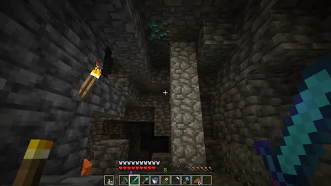 My friend gave up on finding diamonds, so he dug up. I found it in the same cave later