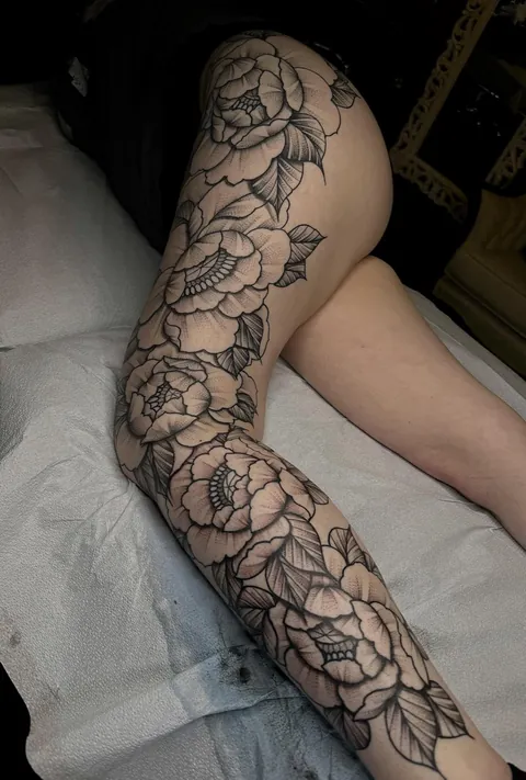 Finished leg sleeve with Karly from Hidden Crow Tattoo