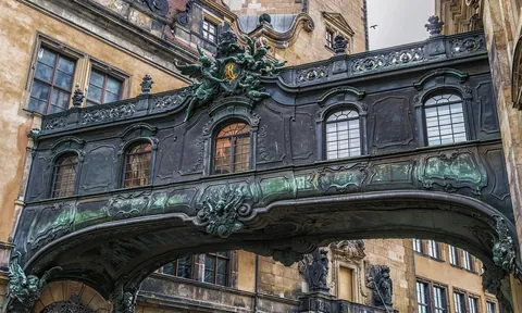 Ornate bridge connecting Dresden's Palace and Cathedral, Germany.
