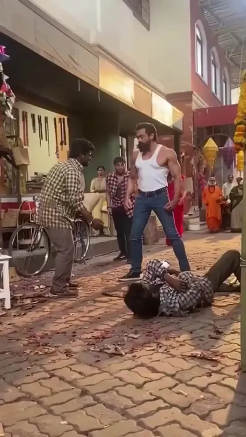 A stuntman on the set for an advertisement in India