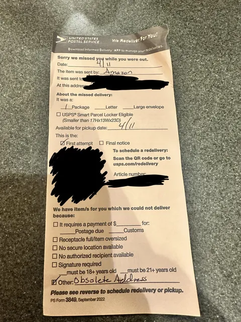 I ordered some things off Amazon, and the delivery service couldn’t find my address. They delivered me a slip saying they couldn’t find find me