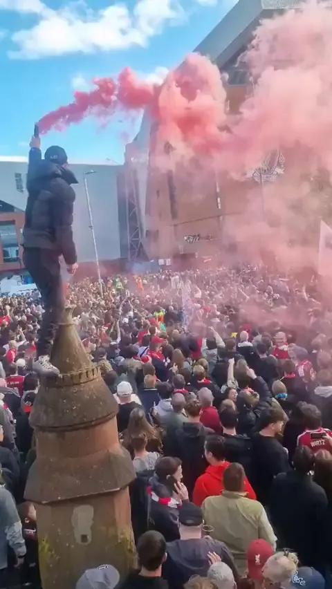 Liverpool fans chanting "You cheating bastards, you know what you are" before the Liverpool-Man City match