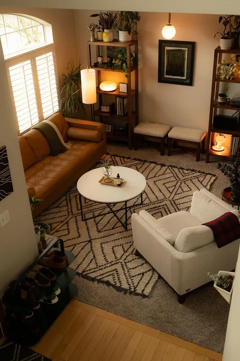 My cozy mid-century themed living room