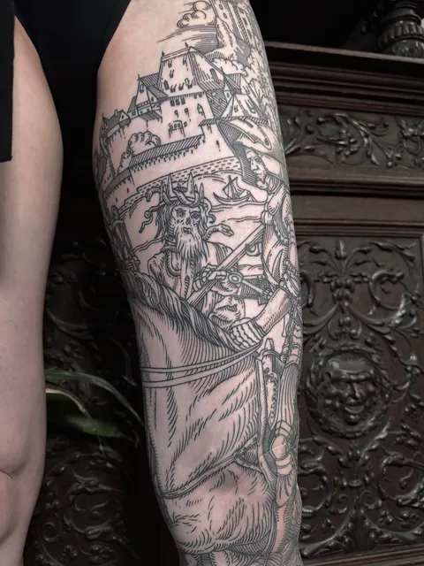 Full leg tattoo made by me (Ivan Zagusta) at Zaraza tattoo shop in Warsaw, Poland
