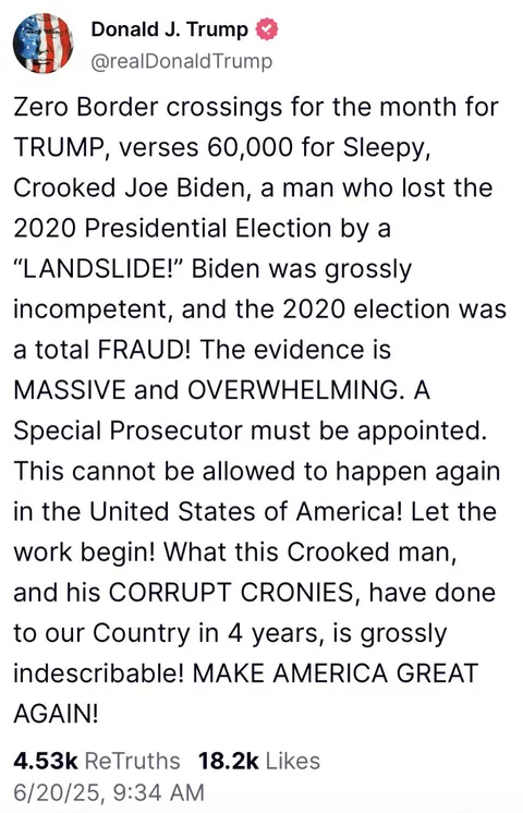Trump wakes up and instantly brags about the border and how bad Biden was: