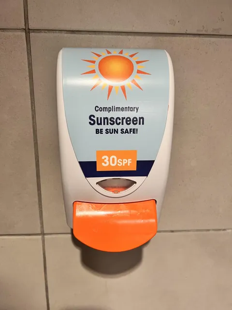 The bathroom at the Omaha Zoo has sunscreen dispensers