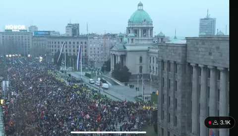 After filling up the square in front of the Serbian parliament, protesters have now filled up the Slavija square also