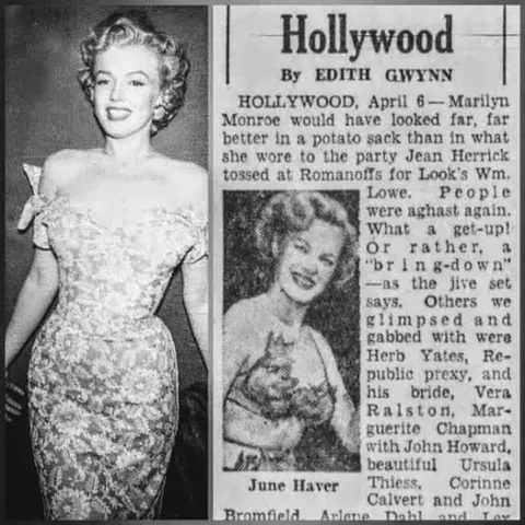 A columnist wrote that Marilyn Monroe would have looked “far, far better” in a potato sack than the dress she wore to a party, so she posed in a potato sack