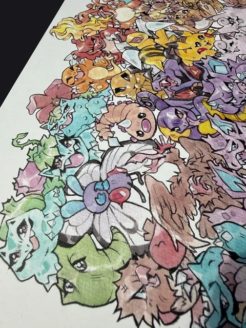 My 151 Poster is finally done! 🎉 Watercolor and Colored Pencil 🎨 [OC]