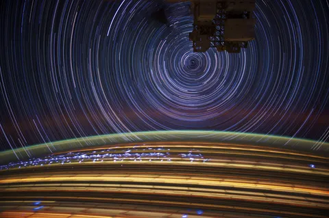 14-minute time exposure Star Trails from the ISS