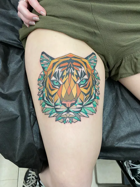 Beautiful geometric tiger done by Ashlie at Ironworks in Portsmouth, NH