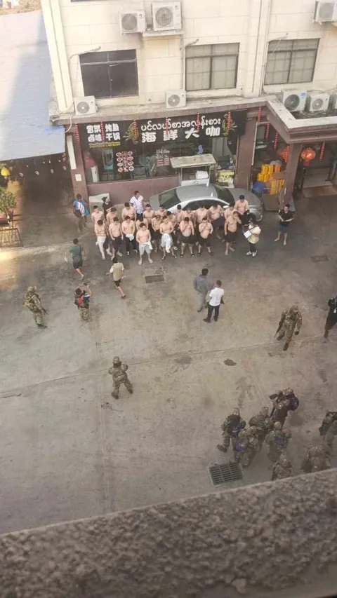 Karen National Army (KNA) troops conduct raids on Chinese telecom scam compounds, casinos, hotels and KTVs in Shwe Kokko, Myawaddy Township, Myanmar. Hundreds have been detained or deported to Thailand as part of the crackdown in February 2025, since they originally entered Myanmar through Thailand.