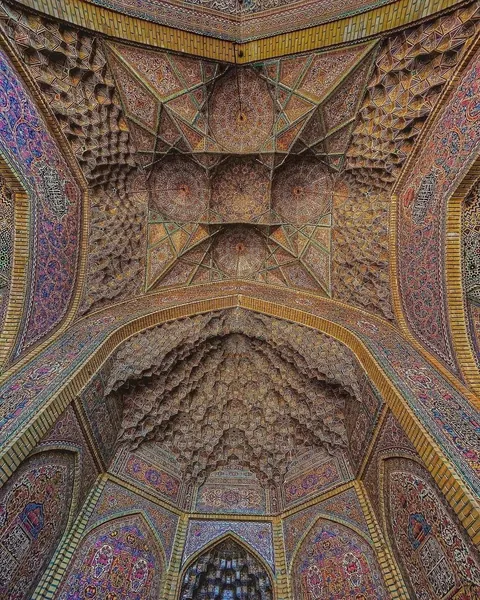 The Nasir al-Mulk Mosque, also known as the Pink Mosque, built between 1876 and 1888 in Shiraz, Iran, during the Qajar dynasty.