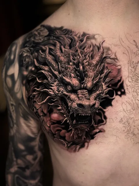 Dragon tattoo by Charlie Moss (me), at Bloodhound Tattoo Studio, Nottingham UK