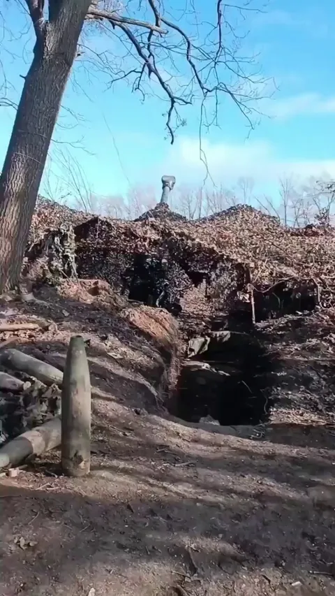Combine harvester passes by as Ukranian Artillery is firing.