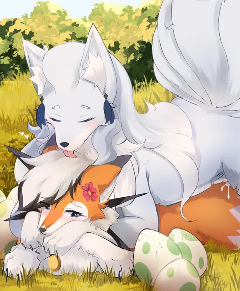 Kyuu the Alolan Ninetales and Soulsong the Dusk Lycanroc making love and babies [M/F] (Kyuukon)