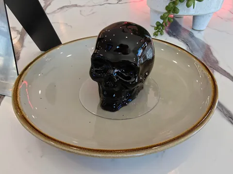 [I ate] Skull (chocolate mousse, raspberry brains, chocolate cake base)