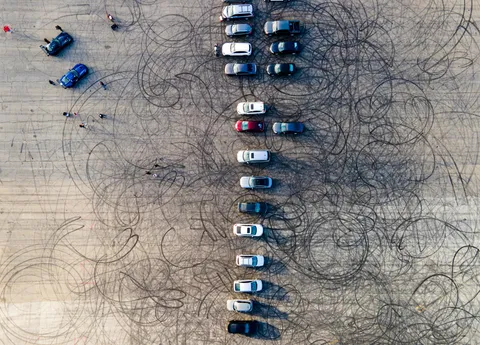 ITAP of a performance car meetup, seen from above