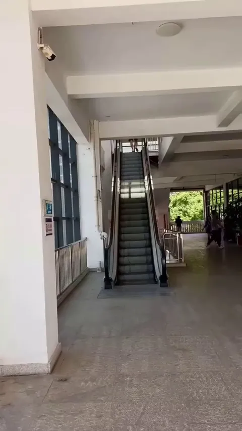 Sunlight falling on a escalator