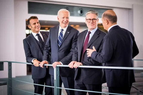 Macron, Biden, Starmer and Scholz in Berlin, yesterday.