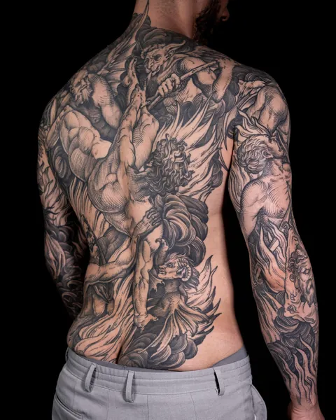 HELL, arms and back tattoo made in 2022 by me, Maud DARDEAU. Bordeaux, France.