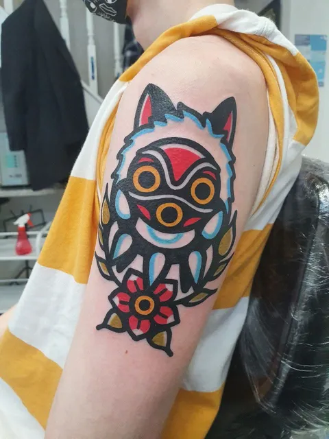 My first tattoo - Princess Mononoke! Will Barbour-Brown at Blue Dragon studio, Brighton, UK!