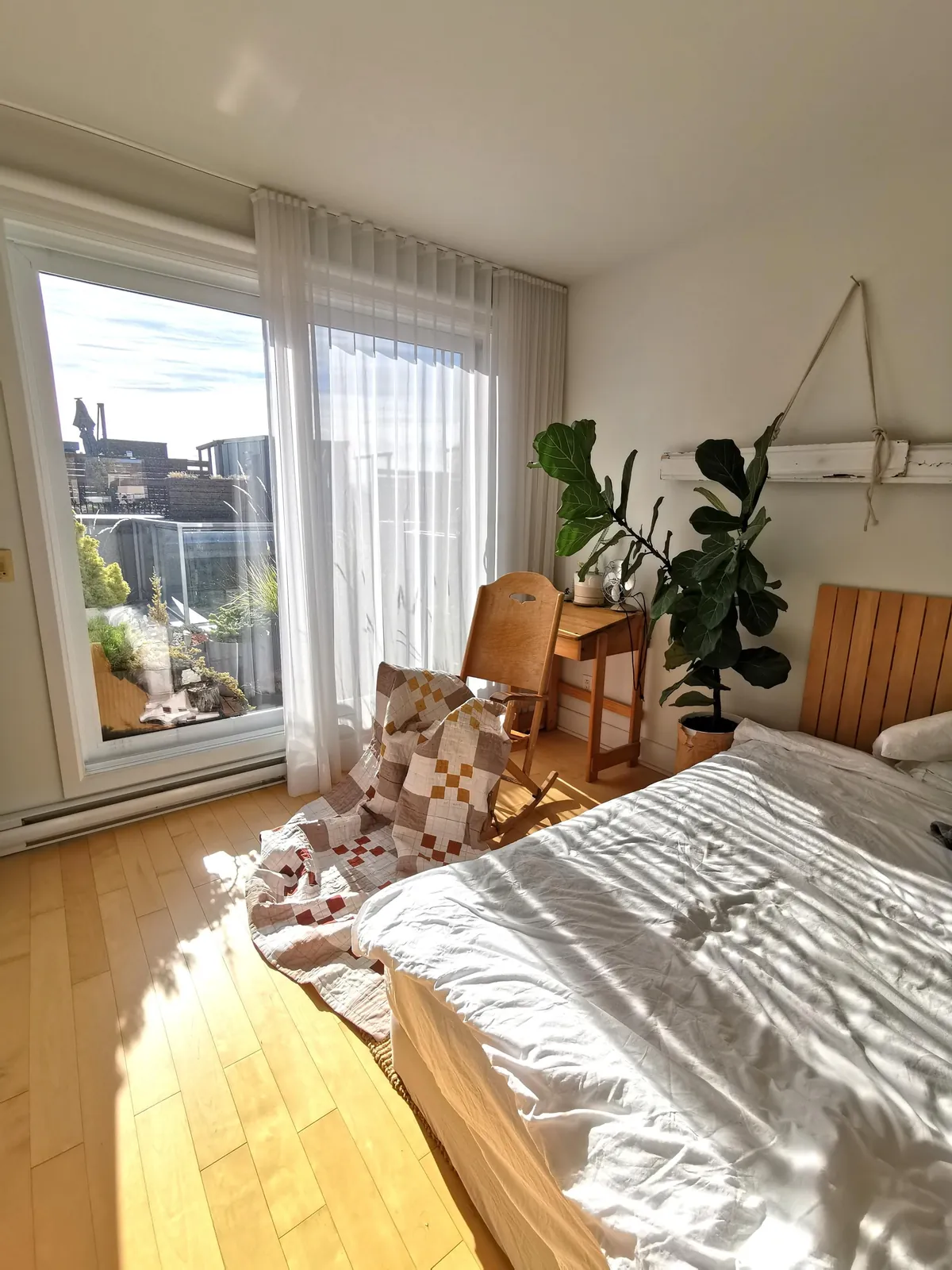 I taught myself to sew to make a cozy fall quilt for my bed. 90% thrifted fabric