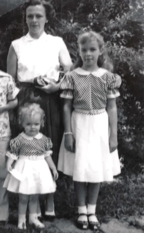 70 years ago -- July, 1954--my mom, little sister, and me when we were visiting relatives in Edina, Missouri