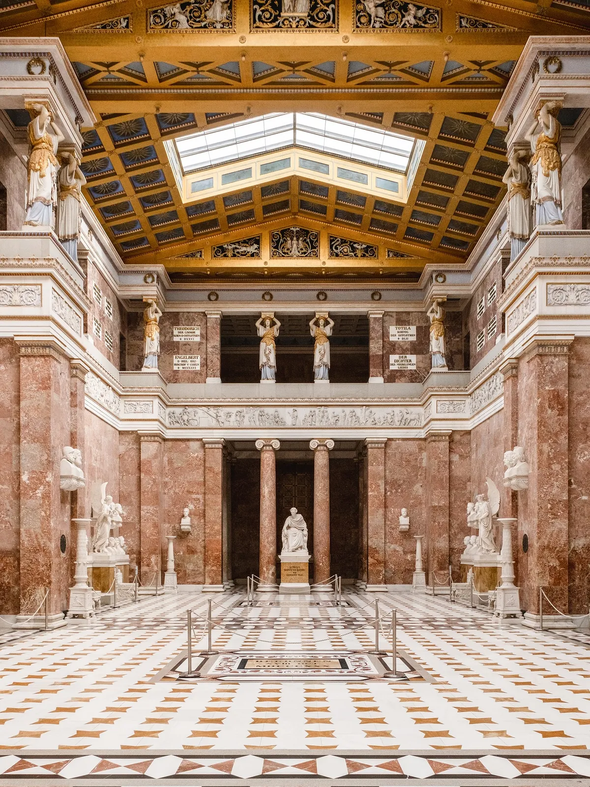 Walhalla, a Neoclassical hall of fame monument completed in 1842 by Ludwig I of Bavaria that honours laudable and distinguished people in German history. Donaustauf, Bavaria, Germany.