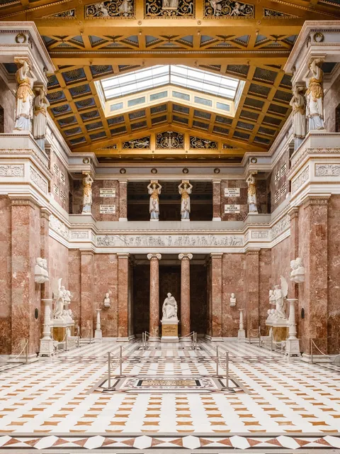 Walhalla, a Neoclassical hall of fame monument completed in 1842 by Ludwig I of Bavaria that honours laudable and distinguished people in German history. Donaustauf, Bavaria, Germany.