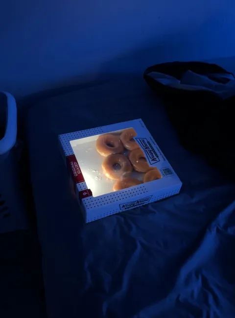 A light beam from my window makes it look like my donut box has an LED light in it