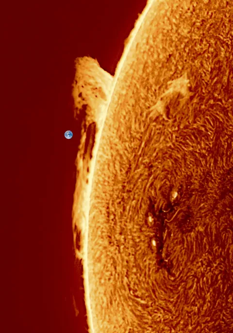 I Captured a Huge Prominence on the Sun 25 Times Longer than Earth Yesterday. This is to Scale.