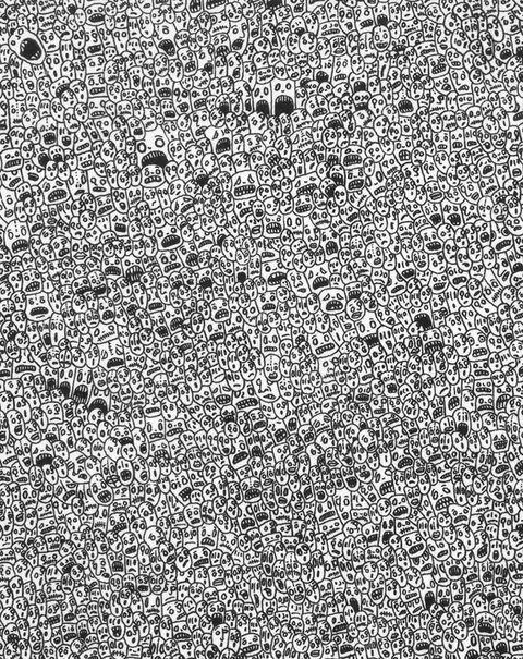 A pen drawing I just finished that has 1000s of tiny faces. I used magnifying glasses to get as detailed as possible