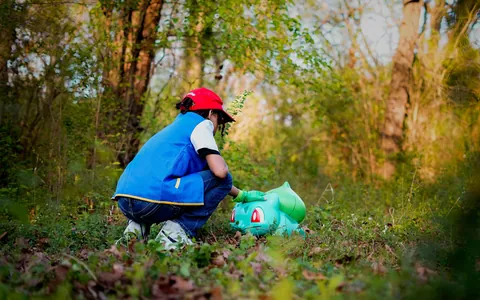Did a photoshoot with my son for his birthday! Made the Bulbasaur myself.