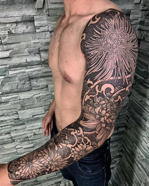 Floral/Geometric Sleeve By Nissaco done @ 'No Line No Gain' Osaka, Japan